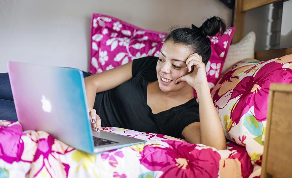 student working on laptop